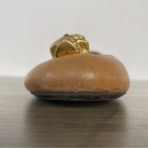 ALEXANDER Mcqueen Tan Leather Gold Rhinestone Skull Ballet Flats - Picture 14 of 14